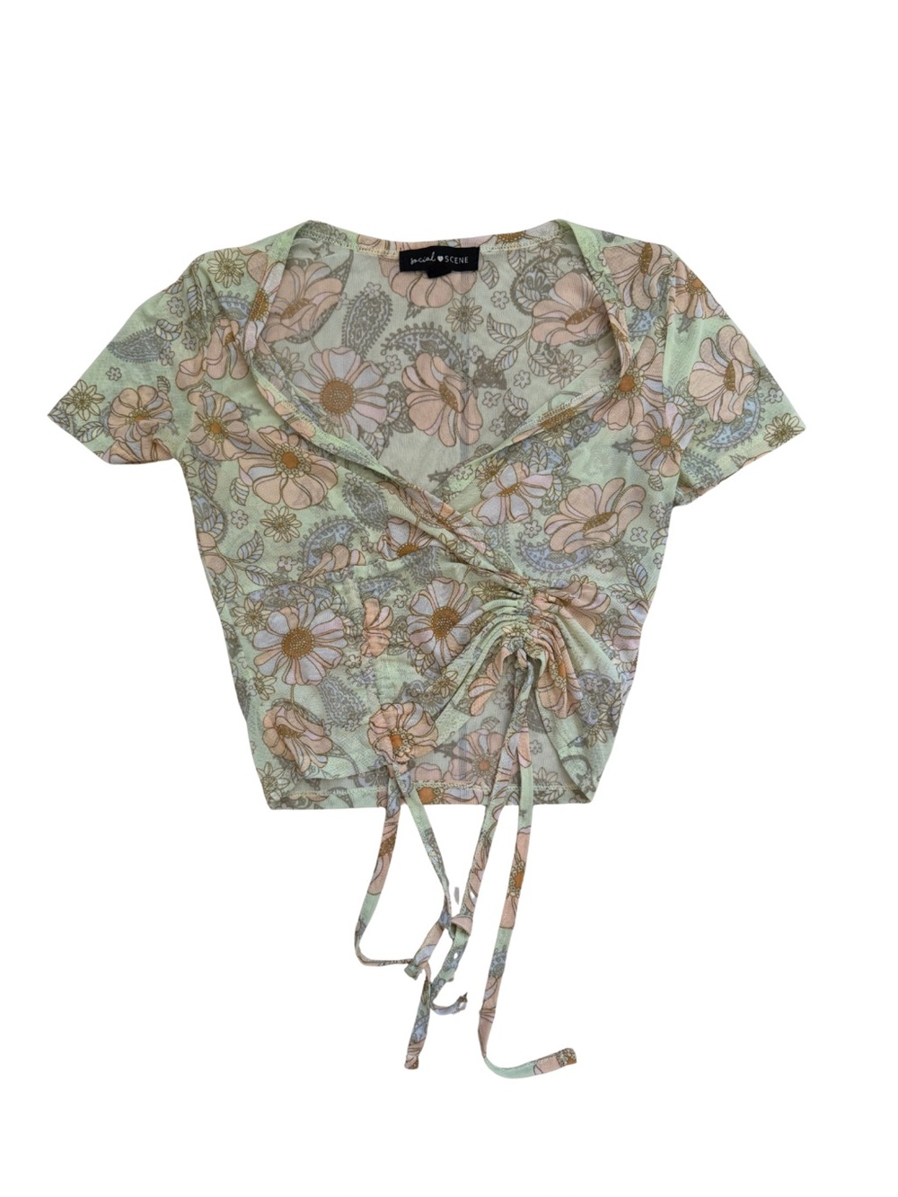 Women’s Green Floral Tie Front Top Size XS Social Scene Y2K